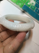 Load image into Gallery viewer, 52.8mm Certified 100% Natural white with carved peony butterfly nephrite Hetian Jade bangle HF12-4555
