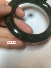 Load image into Gallery viewer, 57mm certified 100% Natural dark green/gray/black chubby round cut nephrite Hetian Jade bangle HF19-0121
