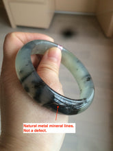 Load image into Gallery viewer, 55.6mm 100% Natural icy black/light green Chinese ink painting Xiu Jade (Serpentine) bangle AJ43
