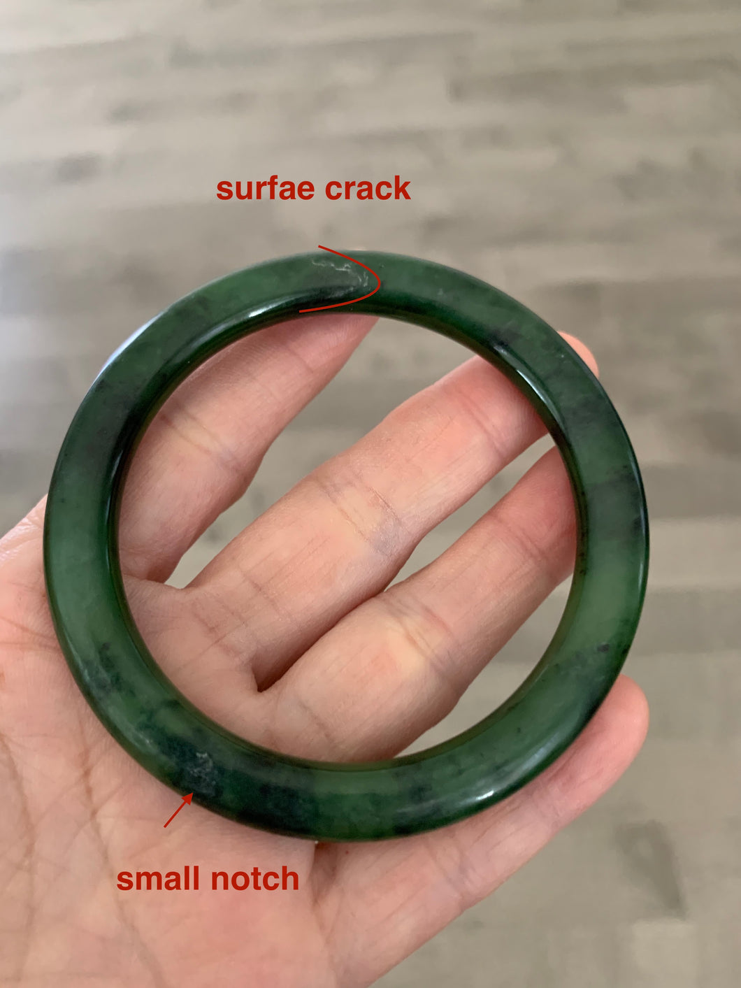 100% Natural 57.5mm dark green nephrite Jade (碧玉) bangle B12