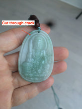 Load image into Gallery viewer, 100% natural light green/white Guanyin (降魔观音)jadeite jade necklace AF36
