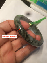 Load image into Gallery viewer, 50mm Certified Type A 100% Natural dark green/gray oval Jadeite Jade bangle AB74-7877
