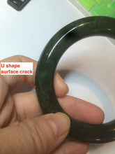 Load image into Gallery viewer, 57mm certified 100% Natural dark green/gray/black chubby round cut nephrite Hetian Jade bangle HF19-0121
