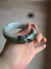 Load image into Gallery viewer, 55.5mm Certified type A 100% Natural green/white chubby Jadeite bangle N103-3792
