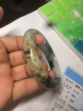 Load image into Gallery viewer, 55mm certified  100% natural dark green/white foggy mountains jadeite jade bangle AD96-0655
