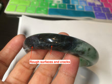 Load image into Gallery viewer, 57.5mm Certified Type A 100% Natural sunny green black Jadeite Jade bangle U98-0440
