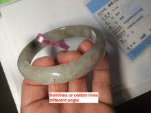 Load image into Gallery viewer, 57.2mm certified type A 100% Natural icy watery pale pinkish gray/white/gray/black Jadeite Jade bangle X39-1616
