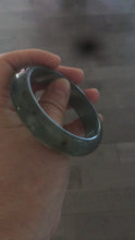 Load and play video in Gallery viewer, 53.7mm 100% Natural icy watery blue/black/gray Xiu Jade (Serpentine) bangle A32
