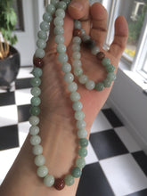 Load image into Gallery viewer, 7.8-8mm 100% Natural type A light green/red/white jadeite jade beads necklace SN-2
