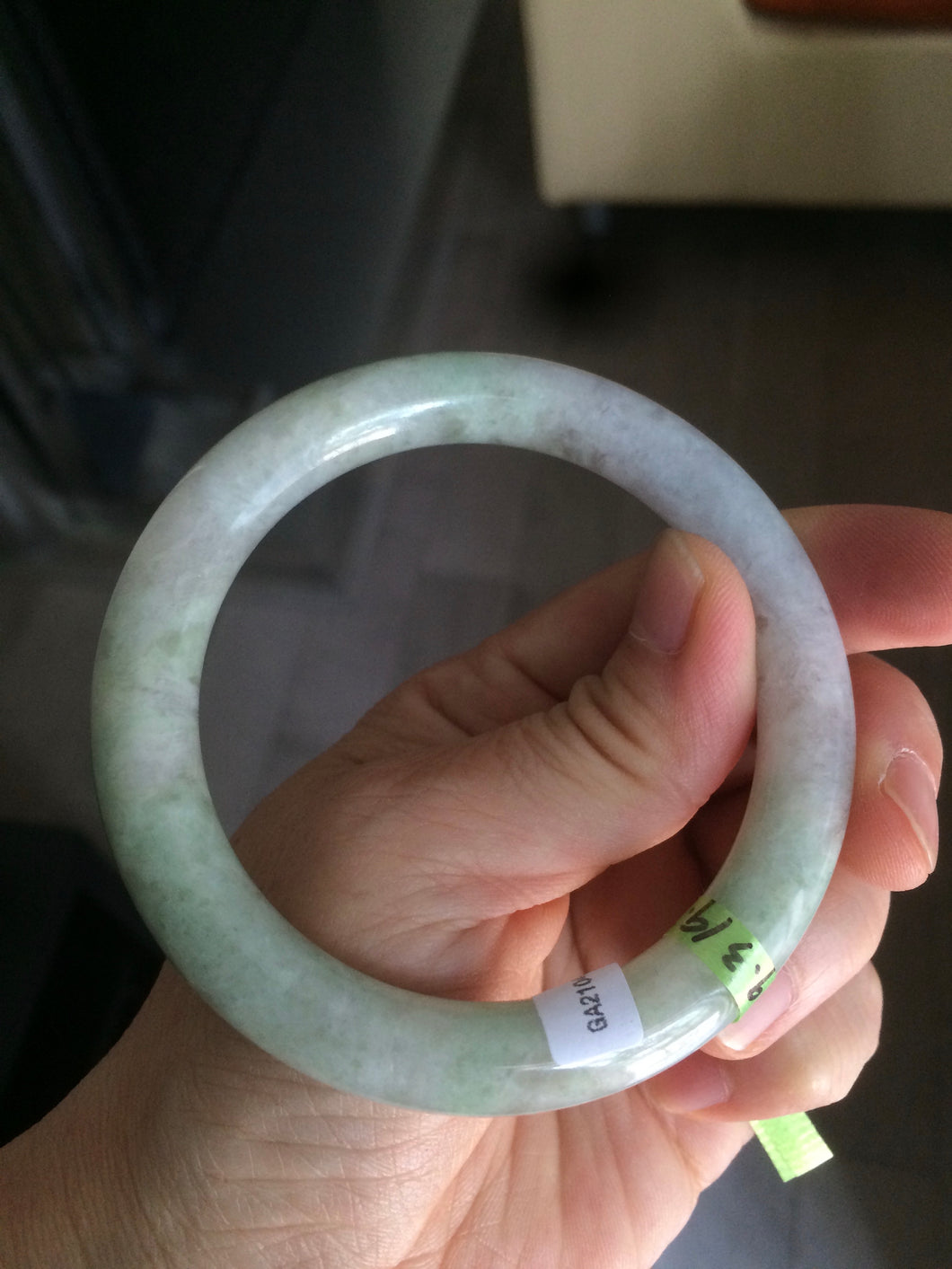 55mm 100% natural certified light green/purple round cut jadeite jade bangle U18-1151