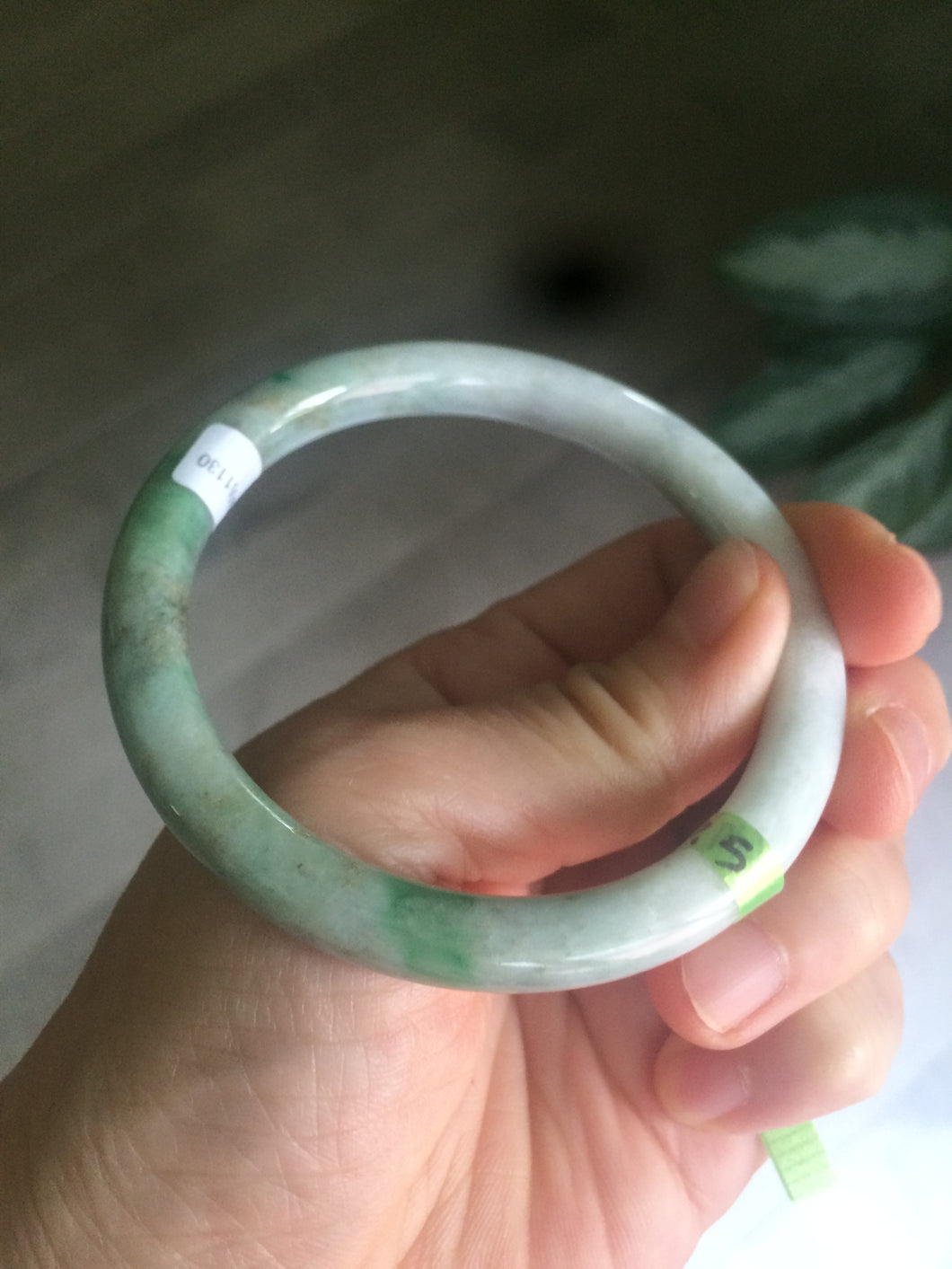 55.8mm 100% natural type A certified sunny green/gray/brown round cut jadeite jade bangle U52-1130