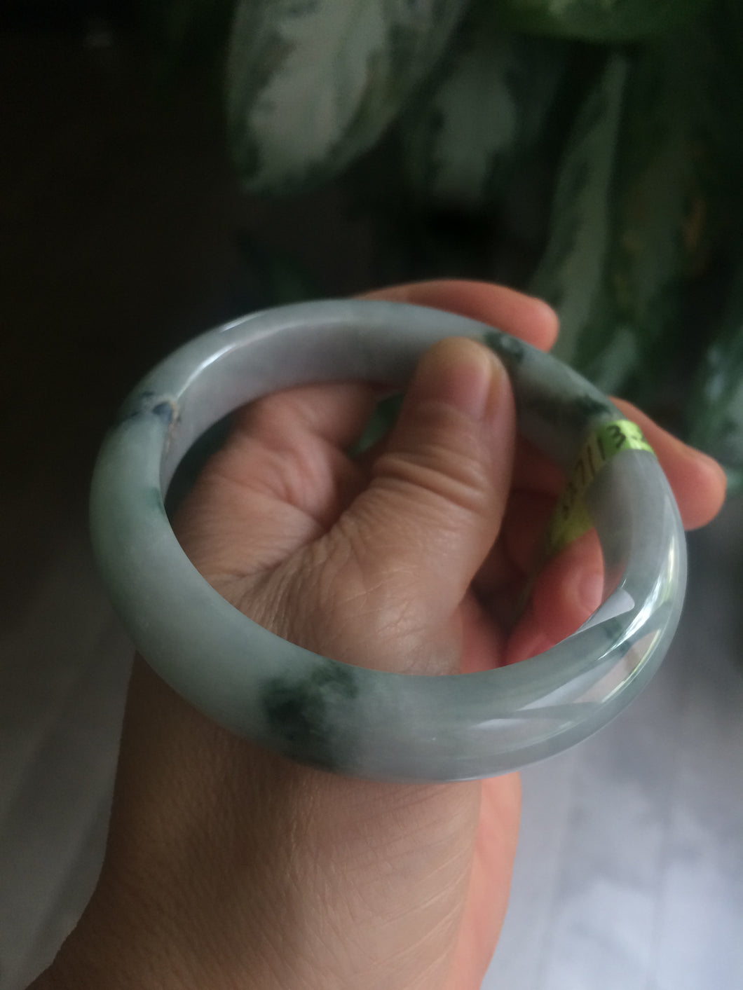 57.7mm certified Type A 100% Natural green/gray/white Jadeite Jade bangle U51-1111