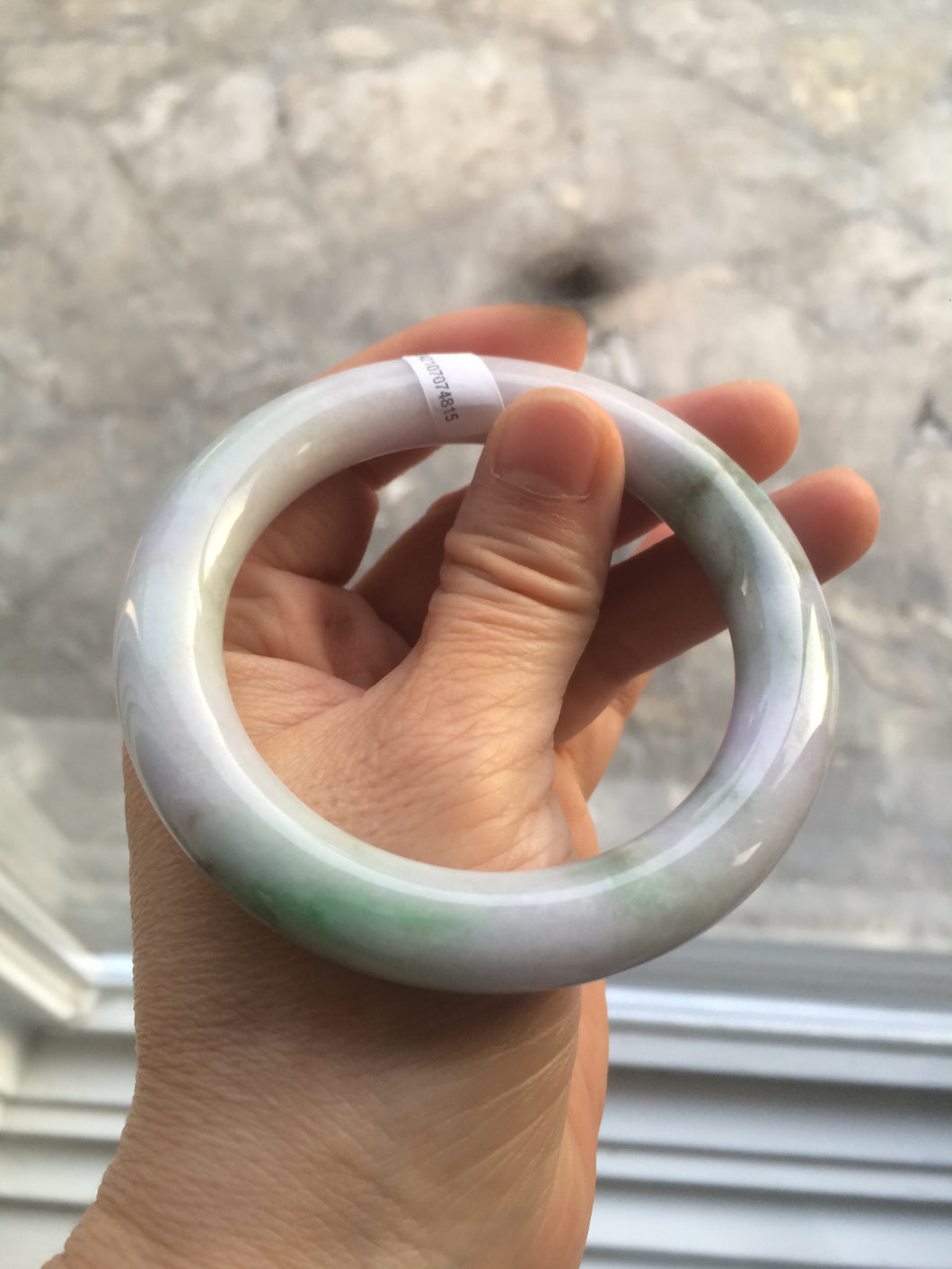 56mm 100% natural certified sunny green/white/purple round cut jadeite jade bangle R54-4815