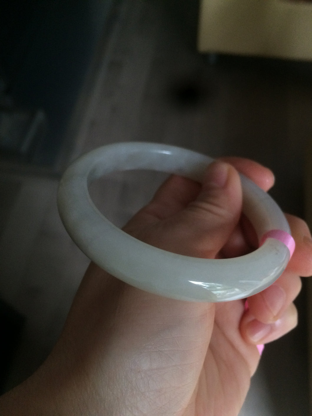 60mm certified Type A 100% Natural beige/white Hetian (nephrite) Jade bangle W52 卖了