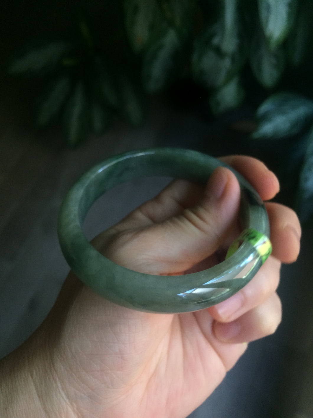 57.5mm Certified Type A 100% Natural green/gray Jadeite Jade bangle Q22-8672