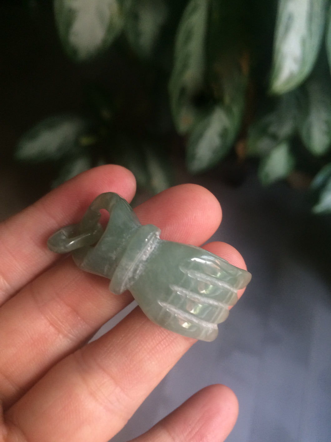 100% natural type A watery light green 3D jadeite jade hand pendant/hanger for Halloween QP-2 (Clearance item)