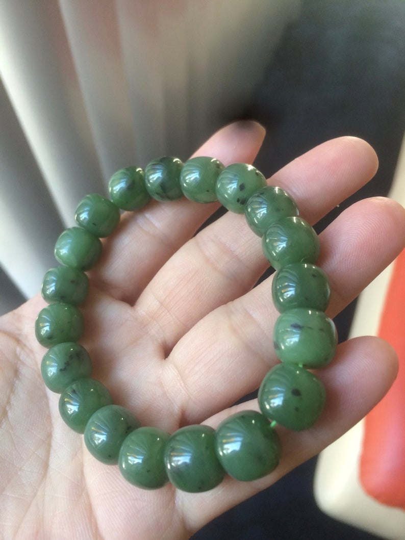 Sale! 100% natural vintage style dark green nephrite Hetian Jade bracelet (9.5x8.5mm) HB2