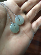 Load image into Gallery viewer, 100% Natural light green dangling jadeite Jade earring with chain.
