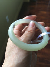 Load image into Gallery viewer, 54.7mm 100% Natural fresh icy light green frosted glass polished nephrite Hetian Jade bangle J37-0081
