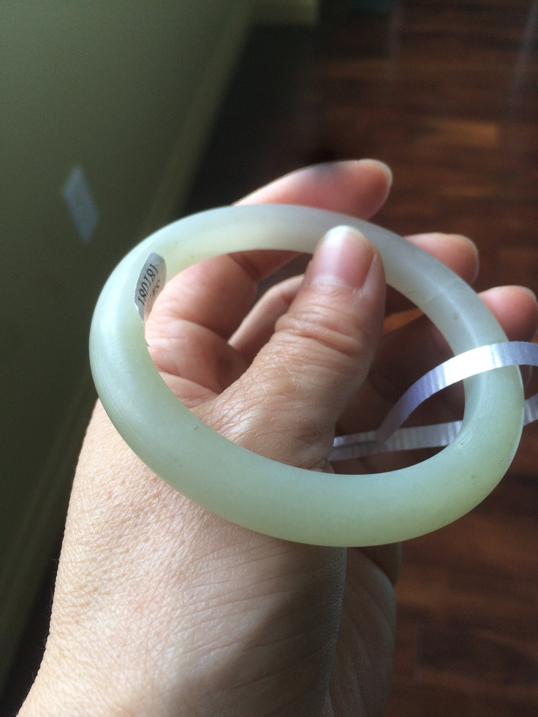 54.7mm 100% Natural fresh icy light green frosted glass polished nephrite Hetian Jade bangle J37-0081