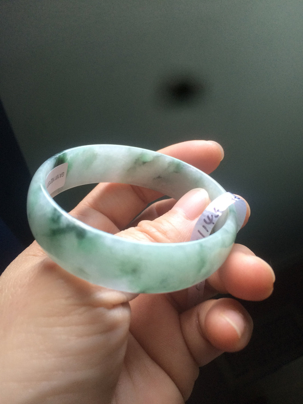 51.5mm Certified Type A 100% Natural green with floating flowers Jadeite Jade bangle J41-1531mm