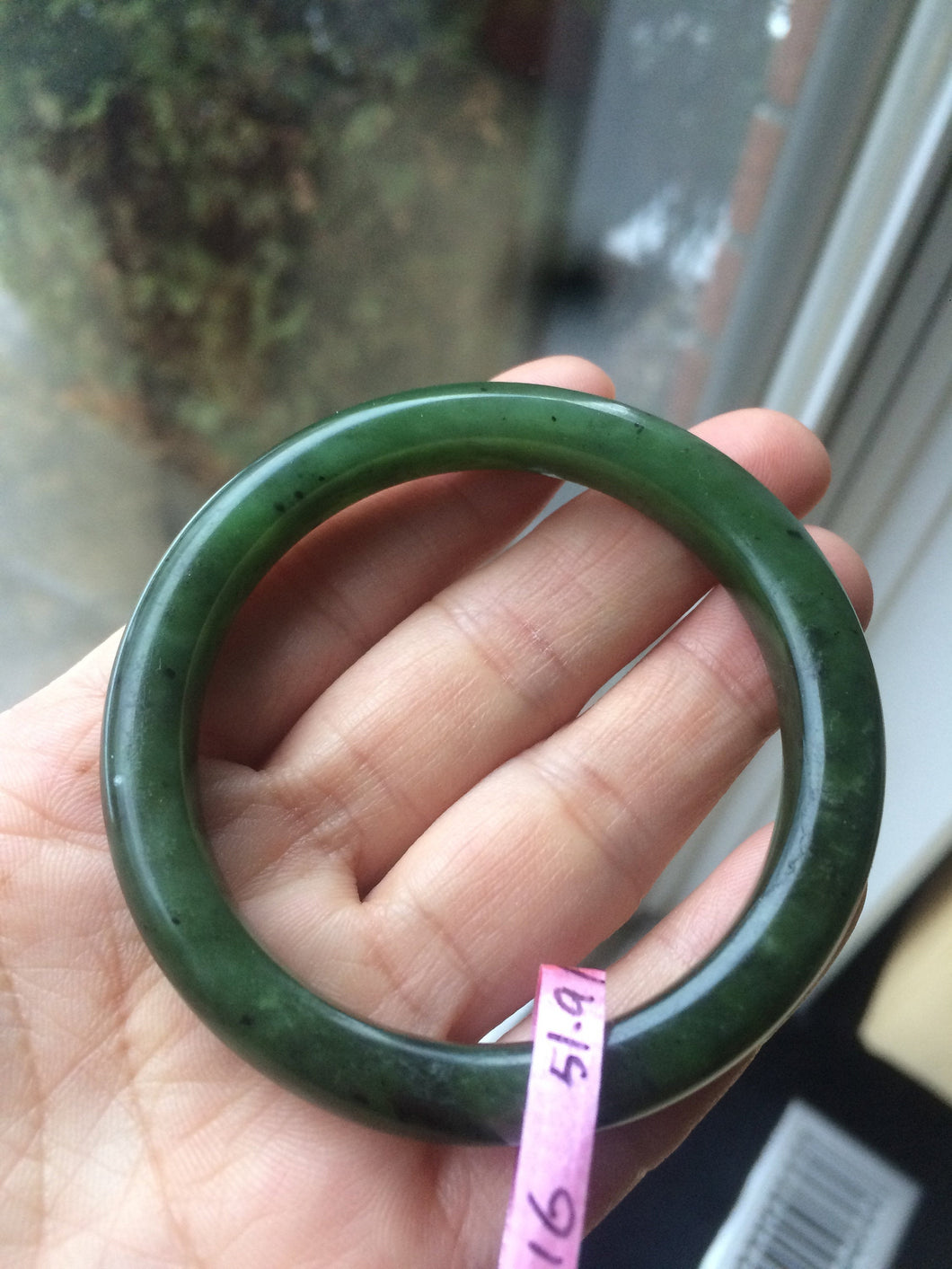 51.9 mm 100% Natural  dark green nephrite Hetian Jade (和田碧玉) bangle KS-16