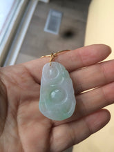 Load image into Gallery viewer, 100% Natural super icy watery light green/white happy buddha jadeite Jade pendant necklace WP-1
