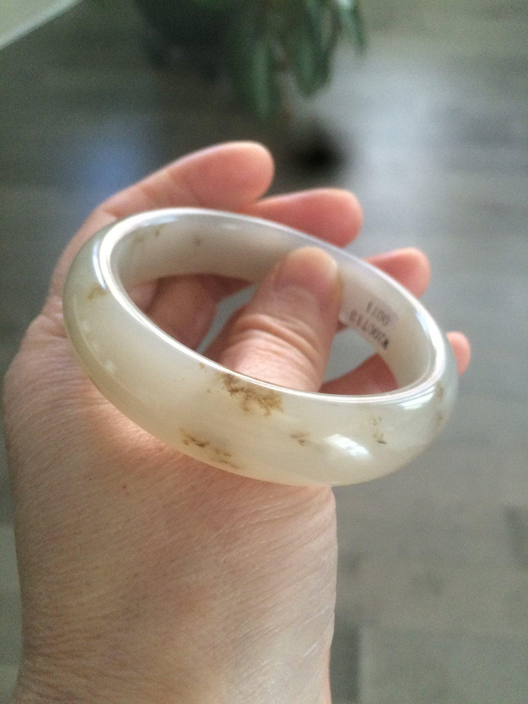 Sale! Certified 53.4mm 100% Natural icy white with brown floating dandelions nephrite Hetian Jade bangle R29-0071
