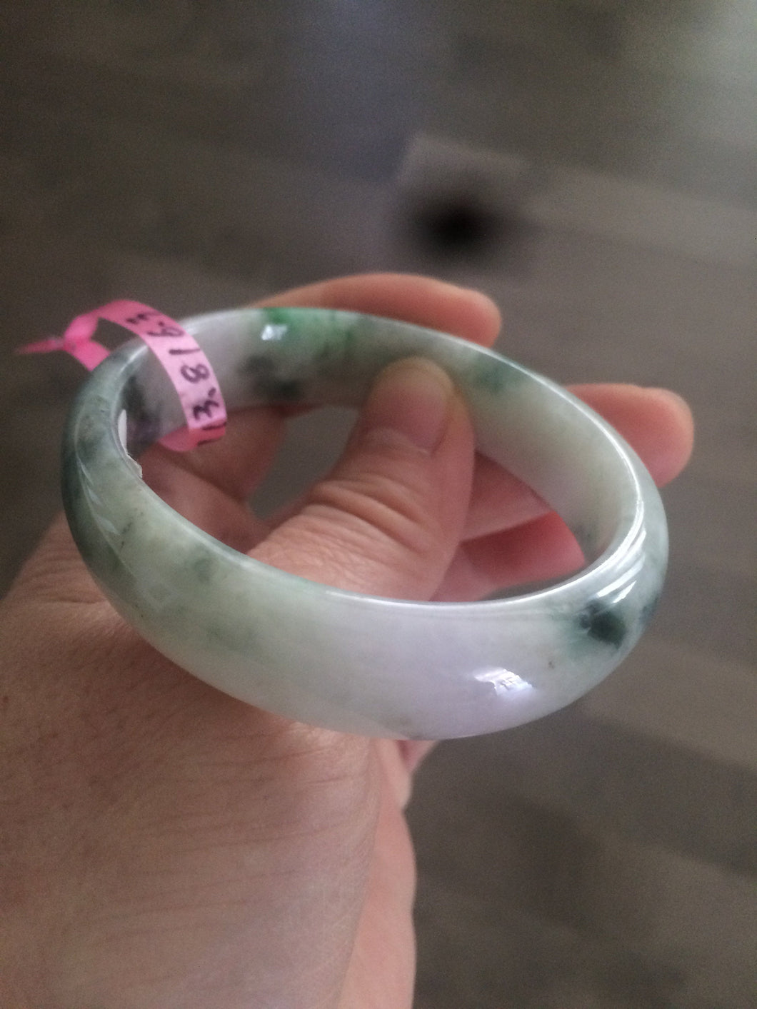 52mm type A 100% Natural sunny green/white/light purple oval jadeite jade bangle B6